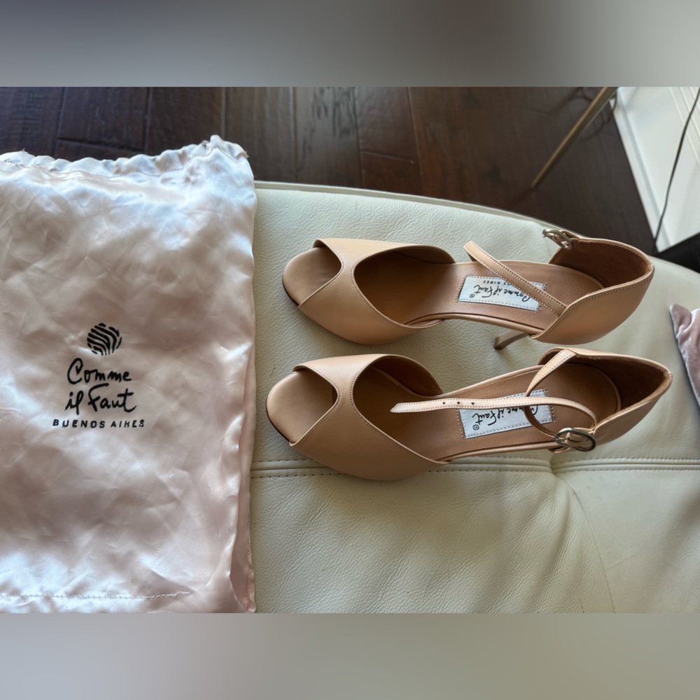 Tan Peep-Toe Heels